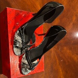 Guess Black and Gray Heels with Crystal Embellishments